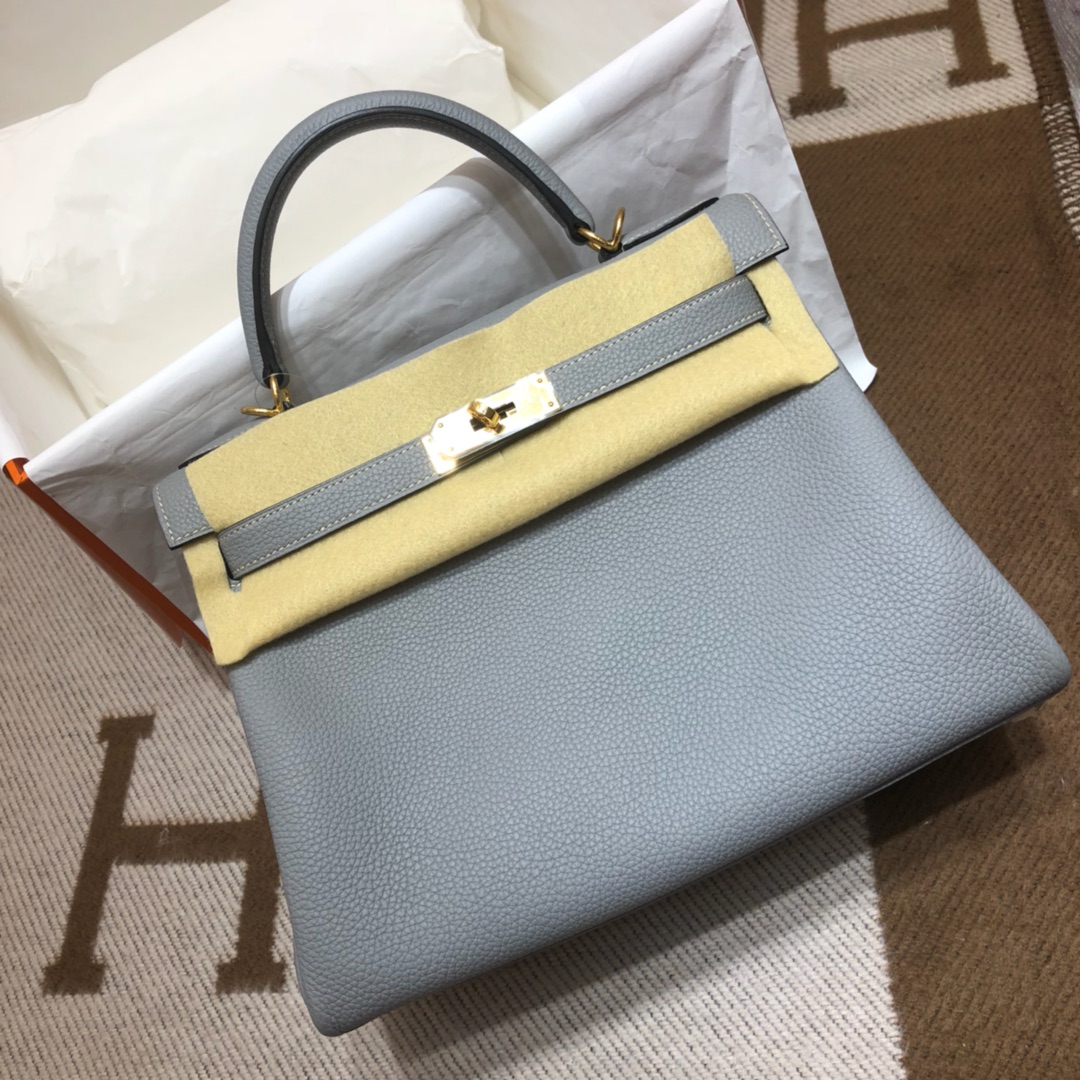 Hermes Kelly 28cm Handbag Shoulder Bag in Blue Lin Togo Leather